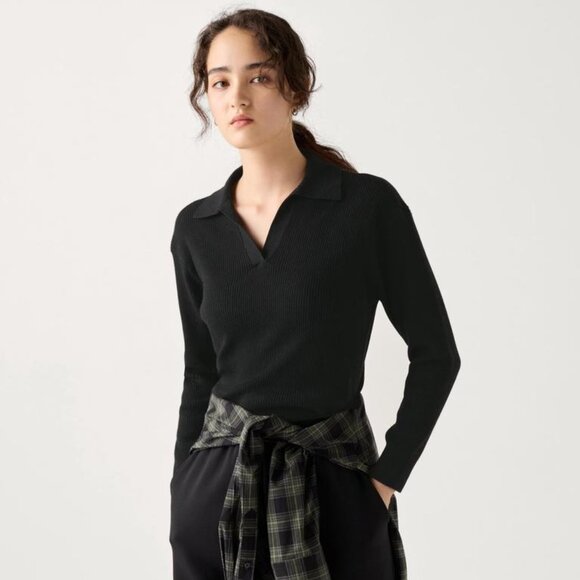 Uniqlo Washable Knit Ribbed Polo Sweater - 2024 - Black - Sz XS - NWT - Picture 1 of 13